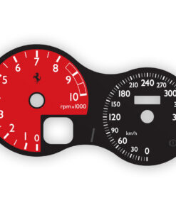 Ferrari F360 F430 F1 (Type F131) Custom Gauge Face – Stradale Look – 360 KM/H – Black with Red Tachometer Without Gearbox Window