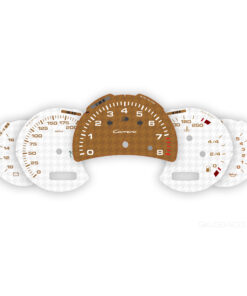 For Porsche 911 996.2 Carrera: Gauge Faces Set – Custom Design – US-Spec – Manual – Carrera Logo – White/Bronze Houndstooth Pattern