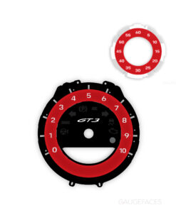 For Porsche 911 (992) GT3: Gauge Face Tachometer – Black with Guards Red Solid Accent Ring + Sport Chrono Guards Red